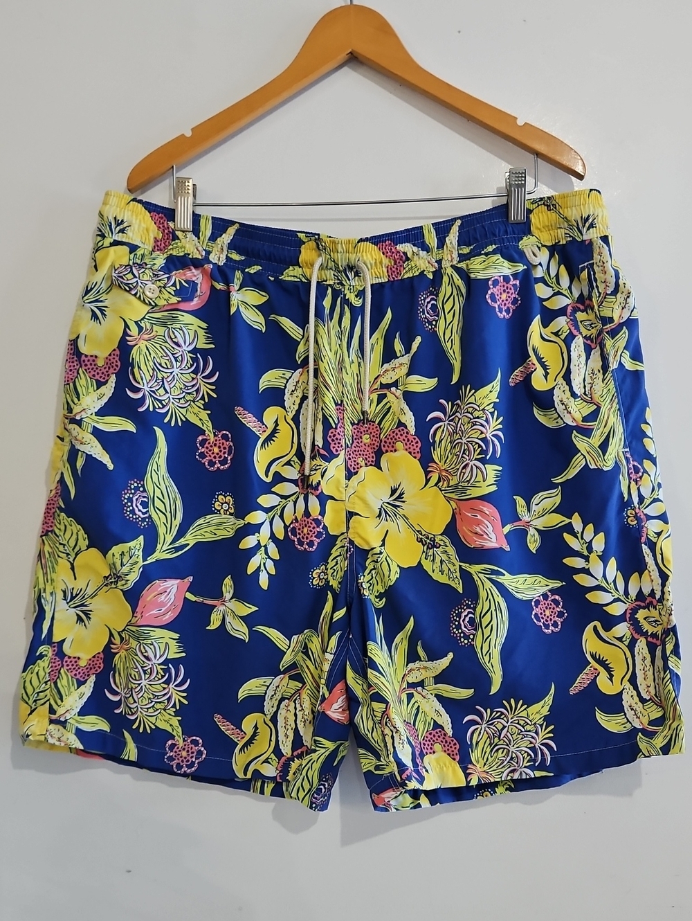 Polo by Ralph Lauren Men's Blue Floral Swim Shorts with Yellow & Pink Accents